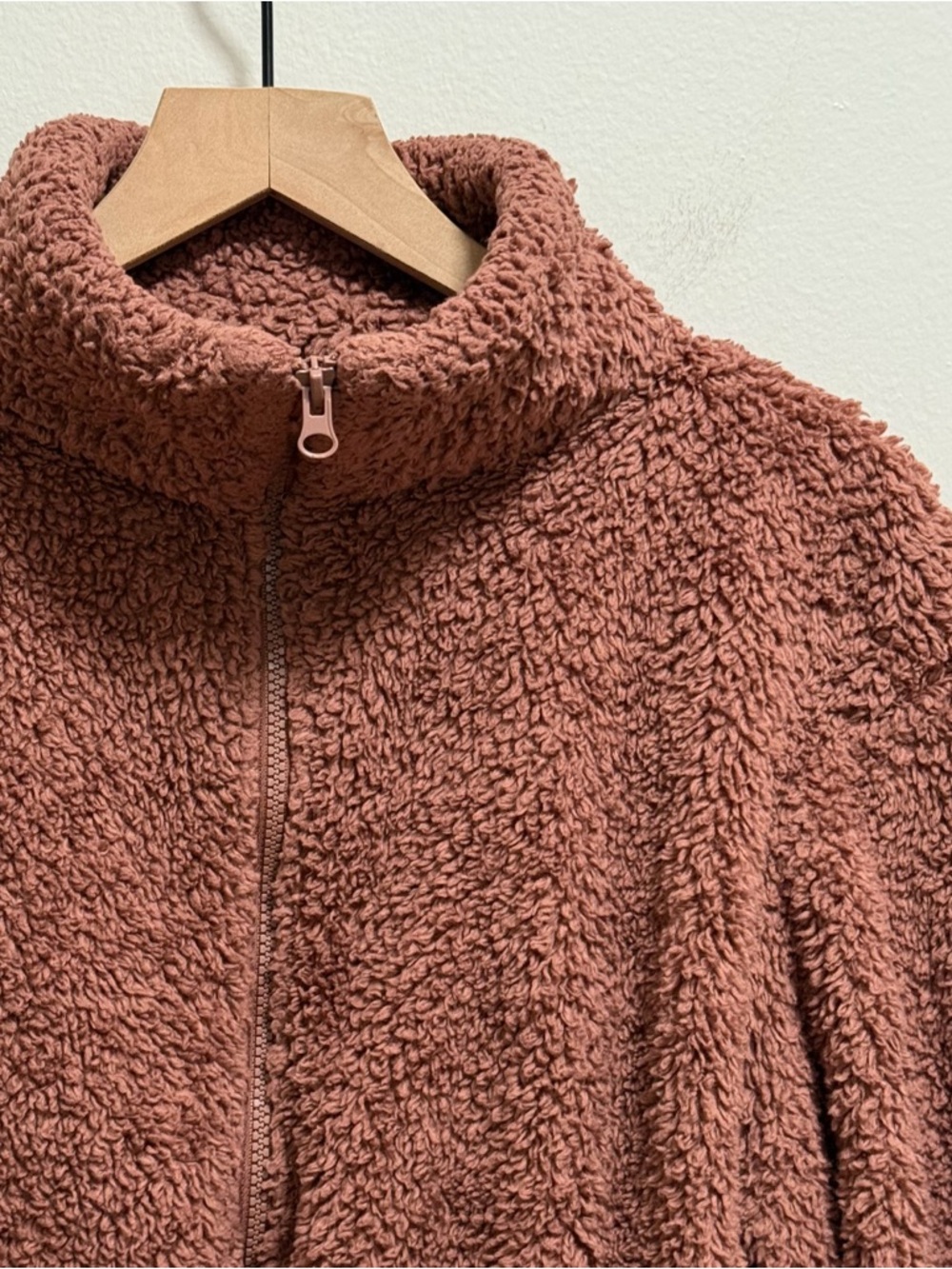 Old navy fleece zip up jacket cinnamon brown sherpa‎ athleisure cozy casual M - Picture 2 of 7